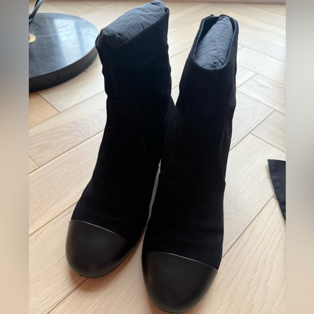 Authentic Chanel suede cap toe ankle boots